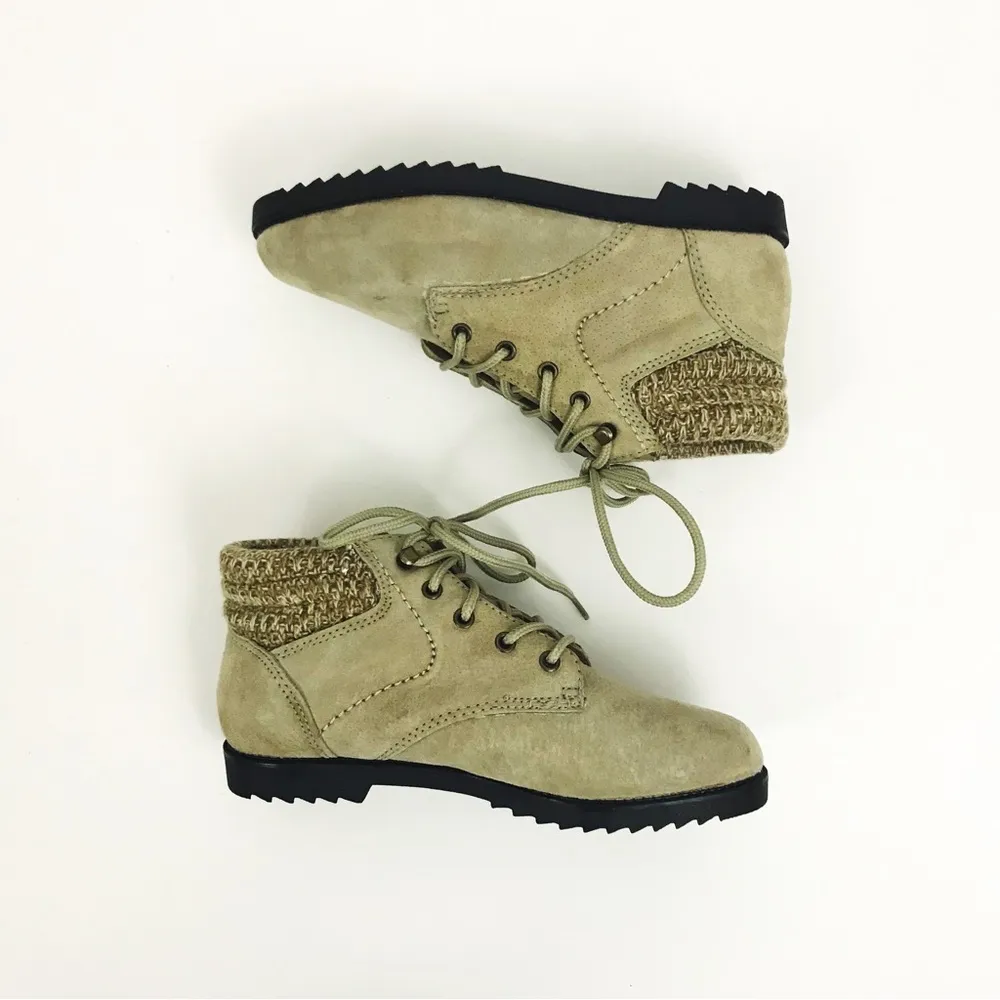 Vintage Genuine Suede Knit Cuff Ankle Boots | Size 6 Tan - Image 10