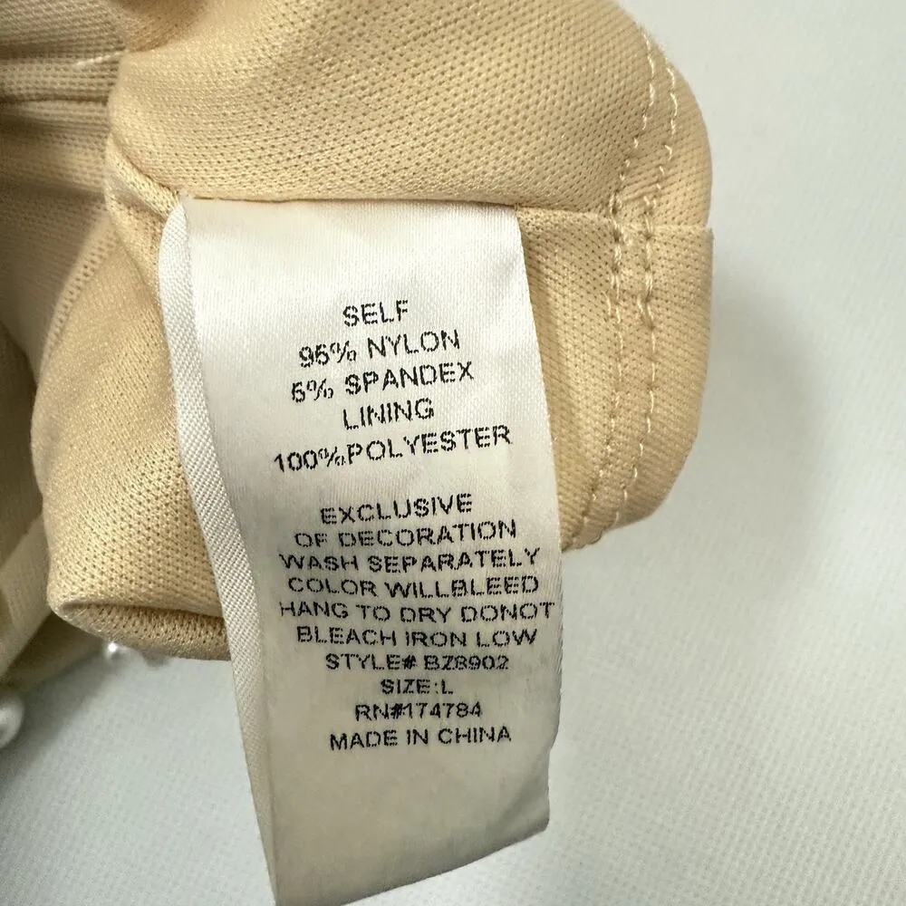 Boutique Pants Womens Size Large Tan Pearls Mesh Beach Swim Pull On Dance Pool - Image 5