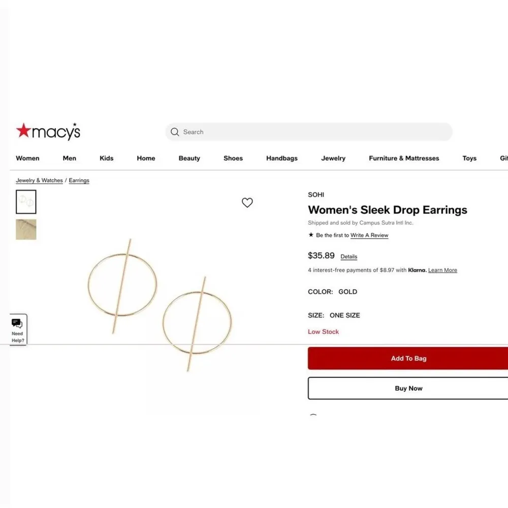 Macy’s SOHI Art Deco, Sleek Circle + Bar Drop Fashion Earrings, Gold - Image 5