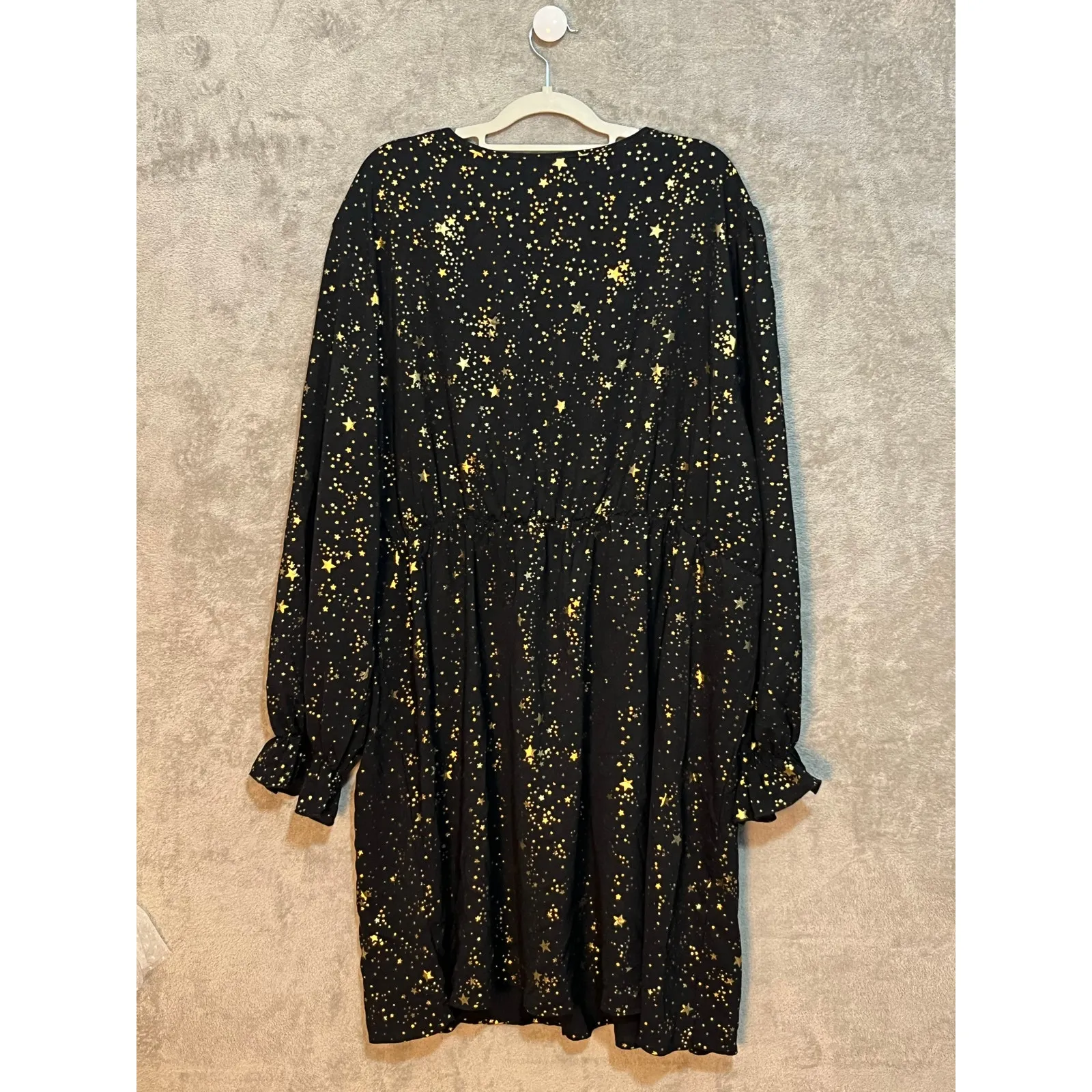 Shein Curve Faux Wrap Dress 5X Black Gold Stars Dressy Cocktail New Years - Image 4