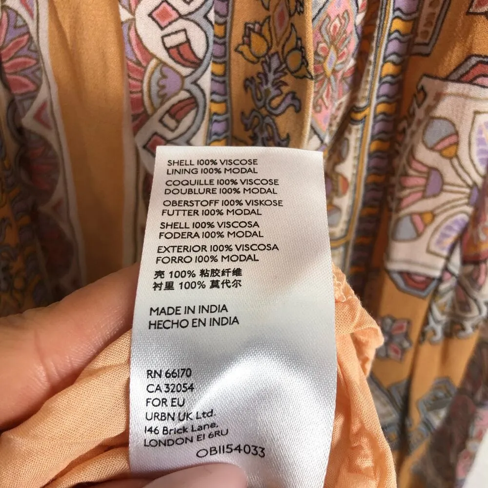 Anthropologie Calida Maxi Dress Size 12 Yellow Paisley Bohemian Cut Out Vacation - Image 7