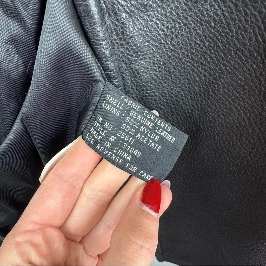 Jones New York Black Pebbled Leather Jacket Coat Double Breasted Size M - Image 8