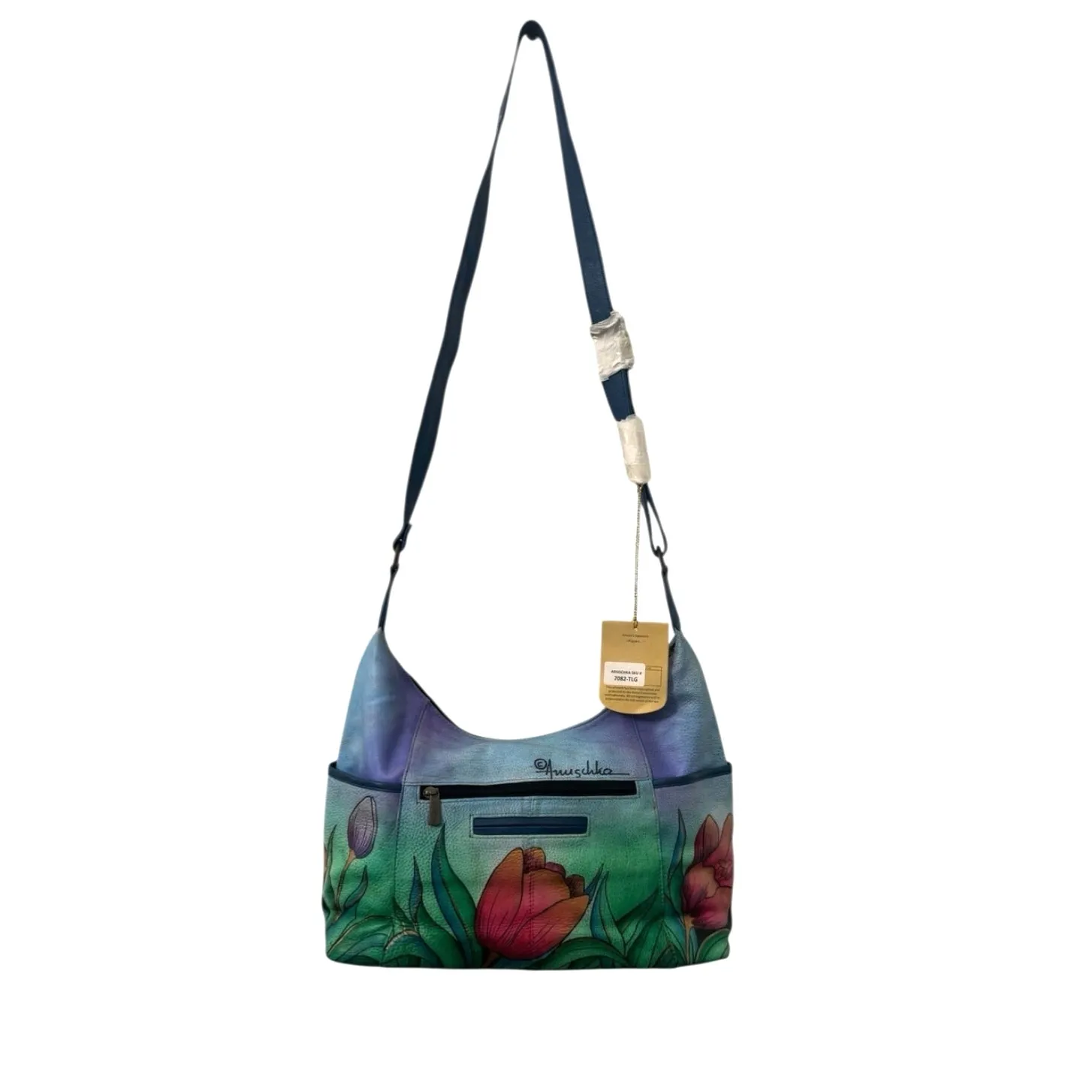NWT! Anuschka Hand Painted Tulips Leather Hobo Handbag with Card Wallet - Image 9