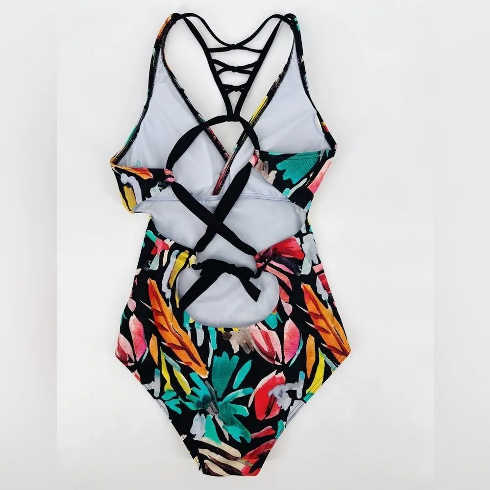 Prana Floral‎ Tropics Atalia Open Back Tie One Piece Printed Swimsuit Small NWOT - Image 3