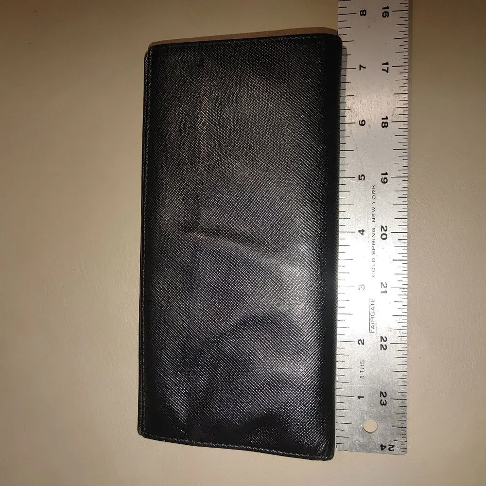 Prada Wallet Milano Black Leather Vinyl Long Metal Zipper Card Slots Pockets - Image 7