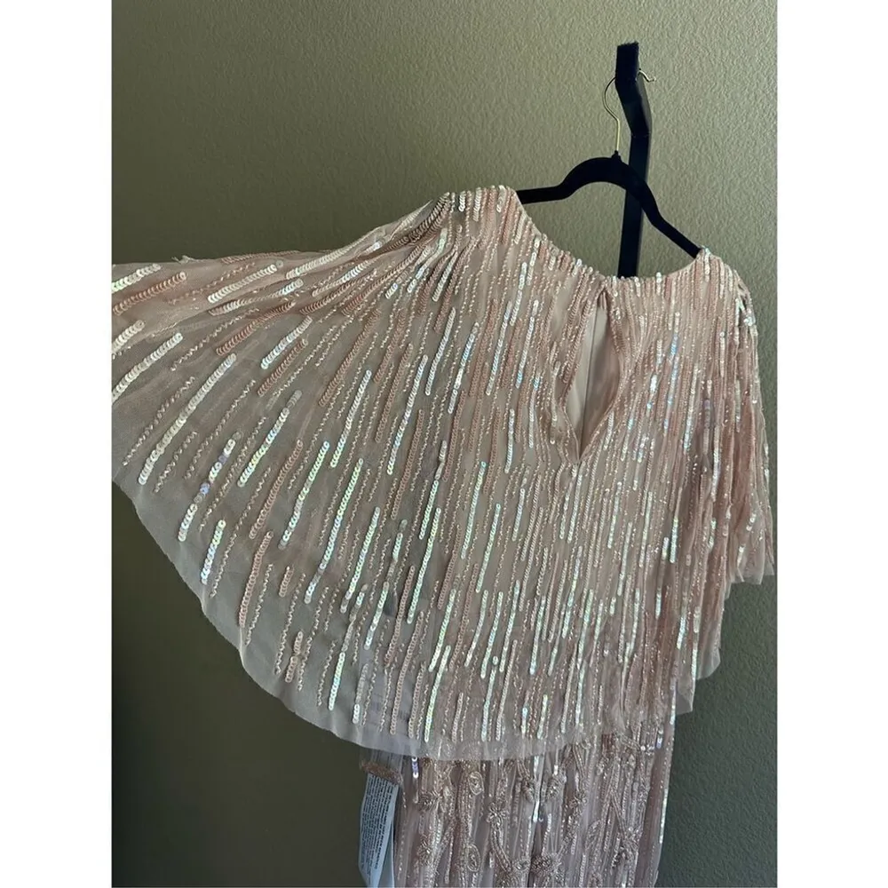 MAC DUGGAL EMBELLISHED CAP SLEEVE FAUX WRAP TRUMPET GOWN IN BLUSH 9064 SIZE 6 - Image 10