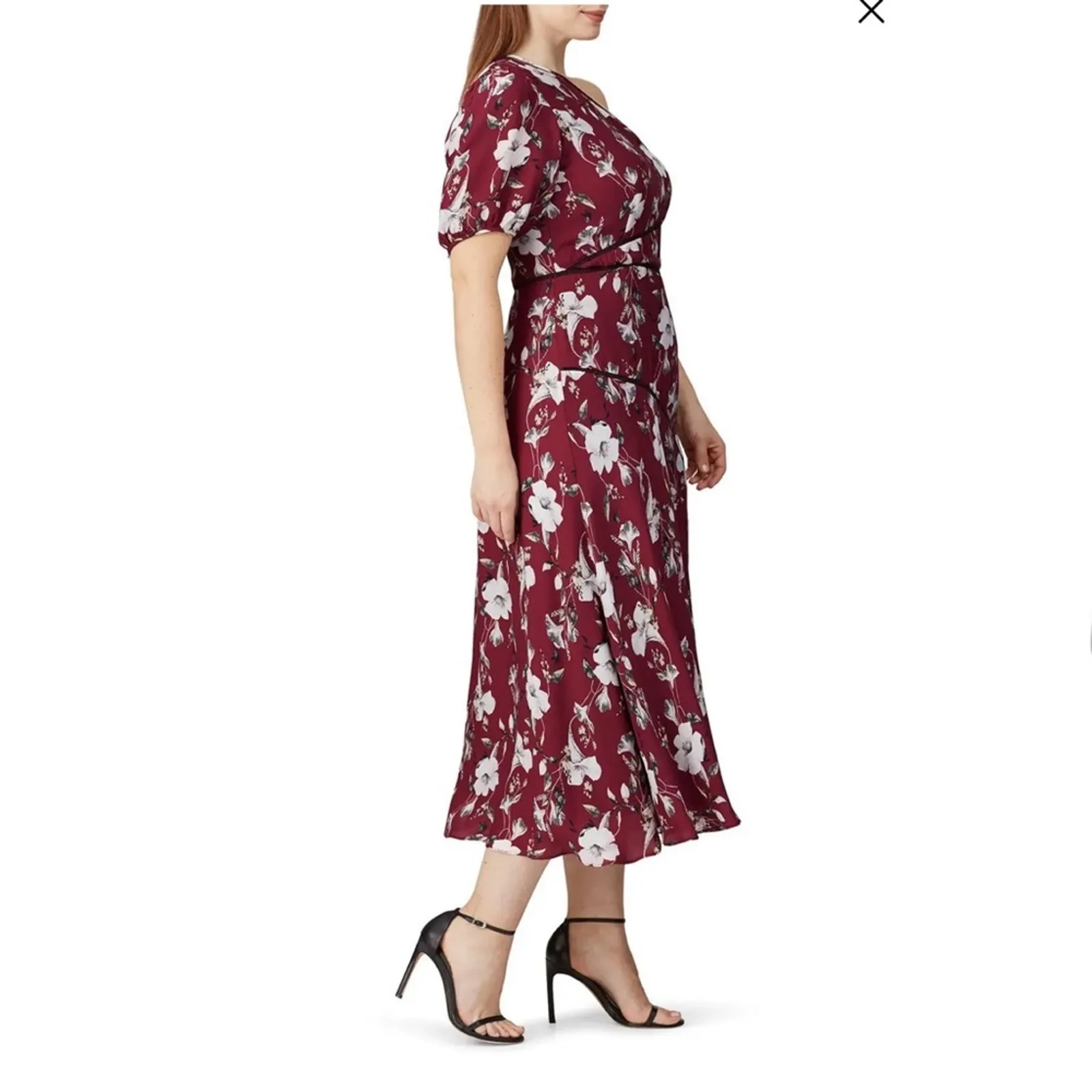 La Maison Talulah Cannes Burgundy Floral One Shoulder Midi Dress plus size 4XL - Image 3