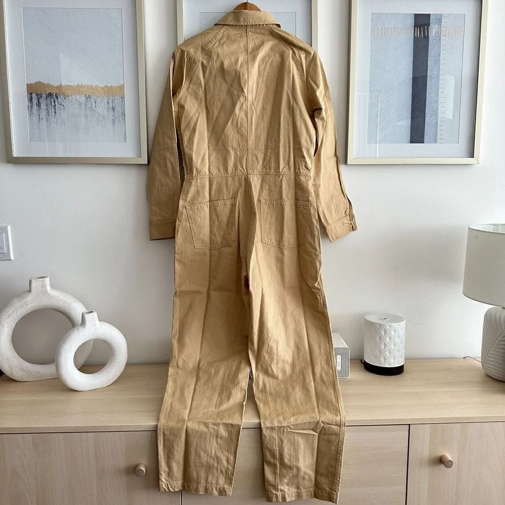 NEW OuterKnown Jumpsuit Womens Small Utility Coveralls Cargo Linen Cotton Tan - Image 4