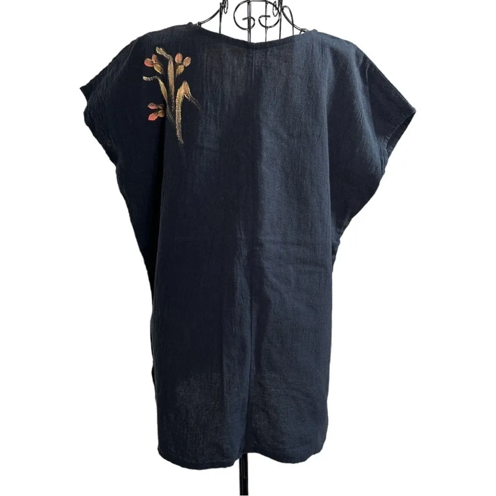 Vintage Celine Hand Painted Maui Tunic Cap Sleeve Top Size Black Size XL - Image 7