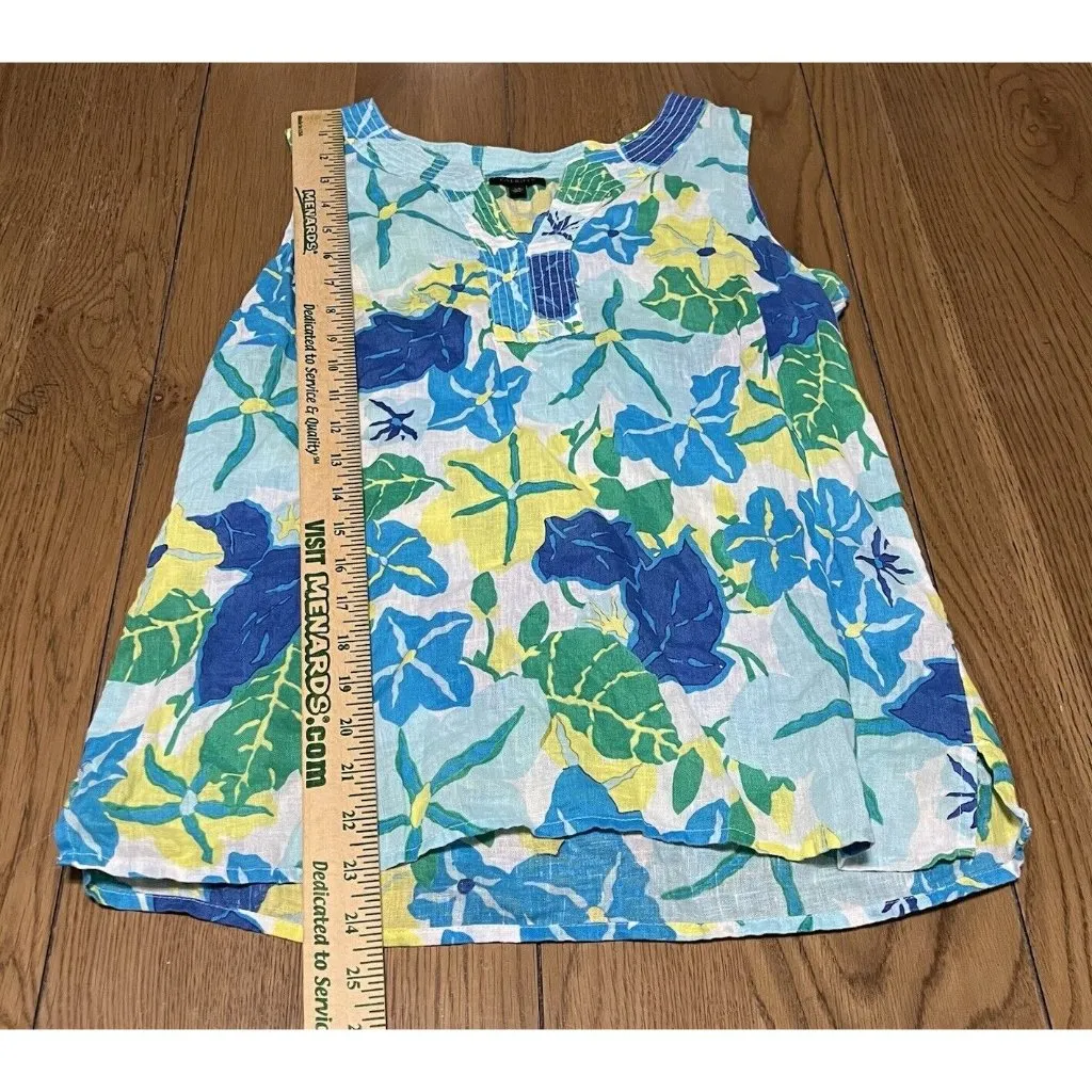 TALBOTS Linen Tank Top Women’s Size XS Floral ColorfulSleeveless‎ Blouse Light - Image 3