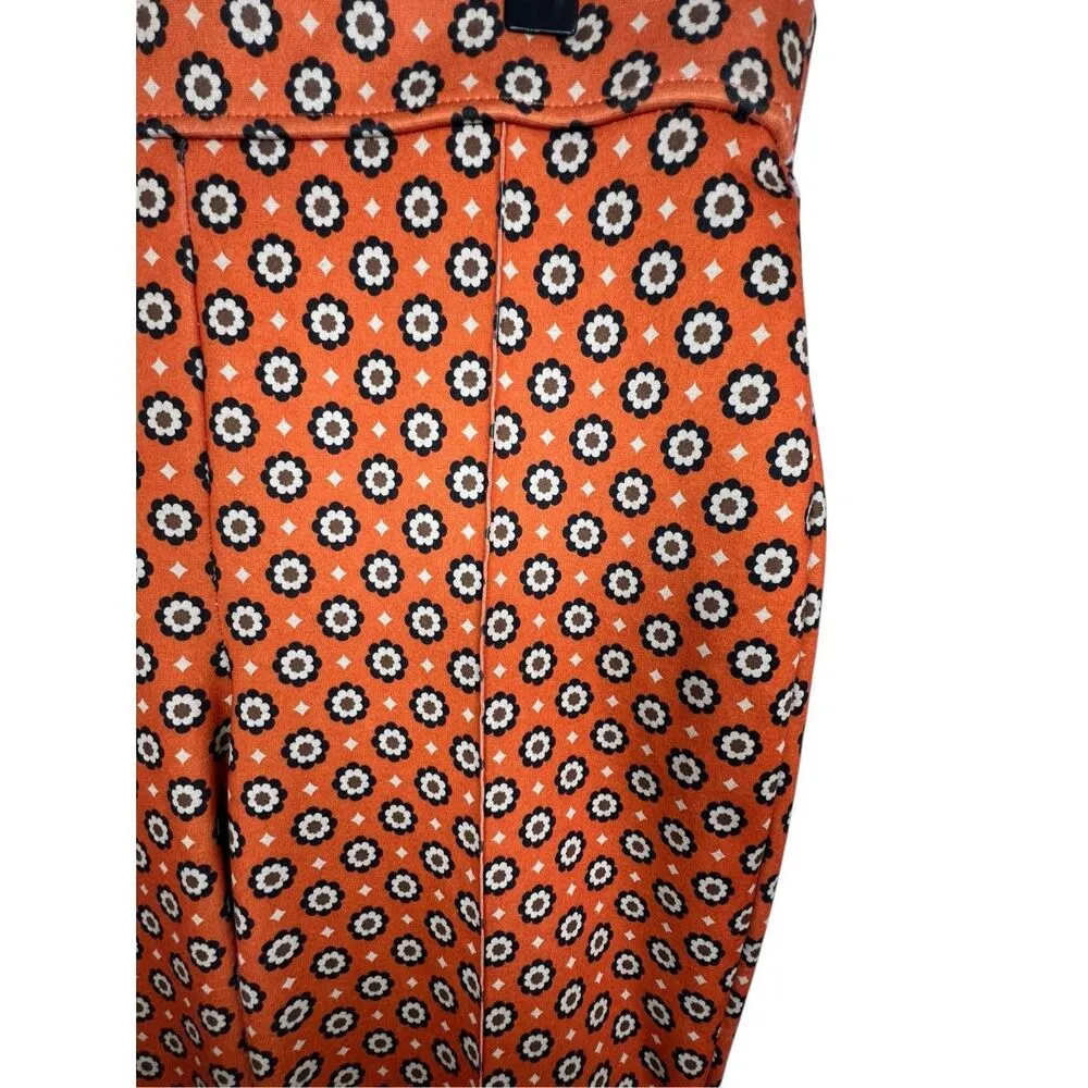 JNY Orange Funky 70s Style Floral Patterned Stretchy Flare Pants - Image 2