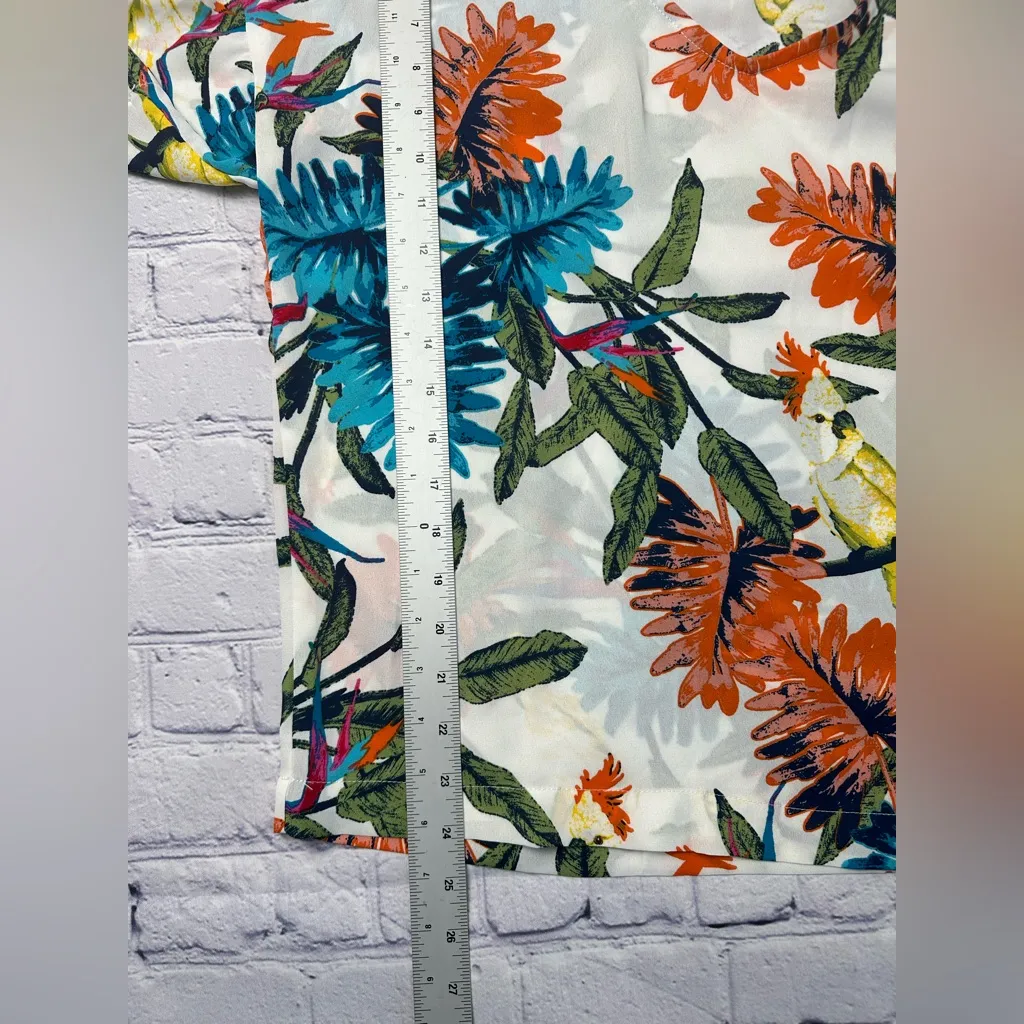 AUW  Tropical Floral Short Sleeve Blouse‎ Size Large - Image 7