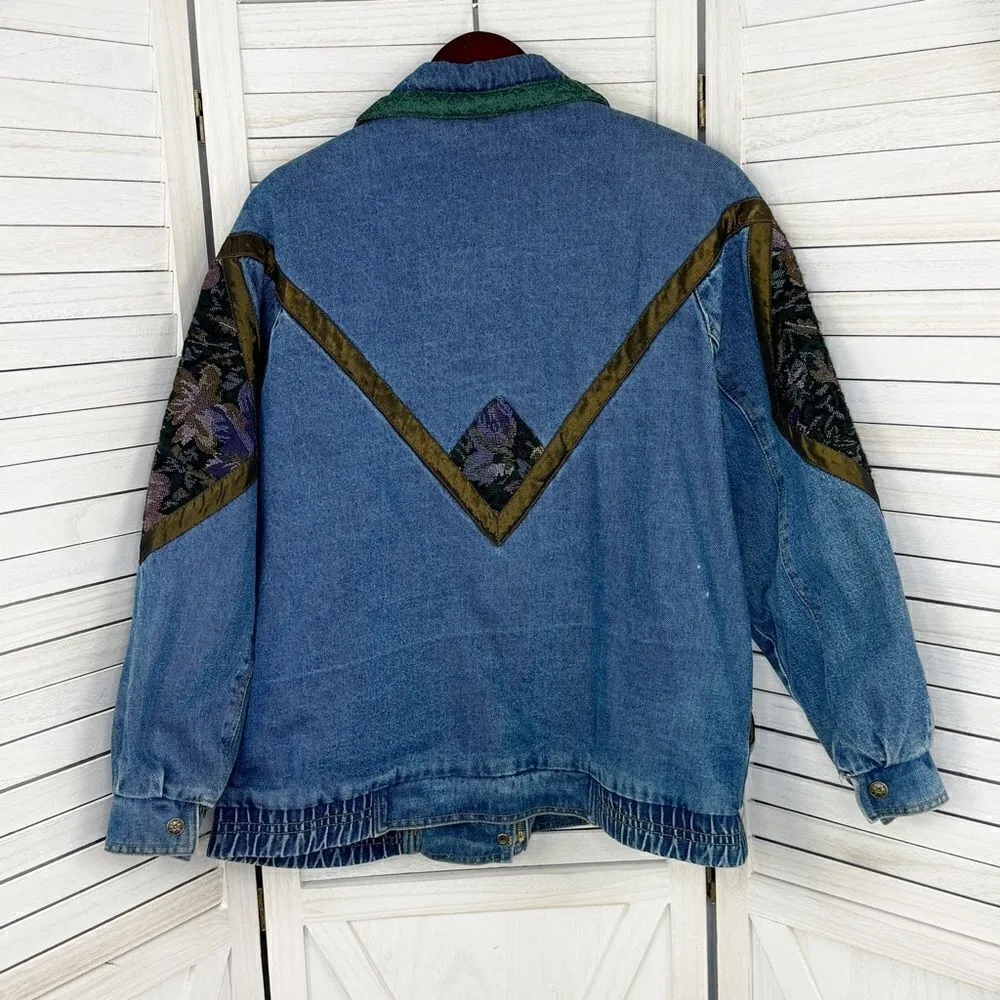 Current Seen Vintage 80s Patchwork Denim Coat Blue Medium Full Zip - Image 11