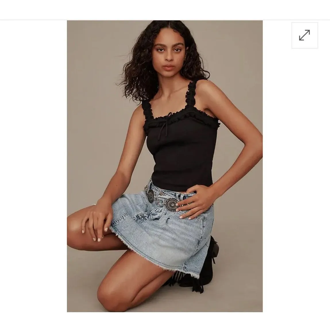 Maeve Doria Ruffle Black Cami Top Ribbed Size S Cropped Sleeveless Retro - Image 3