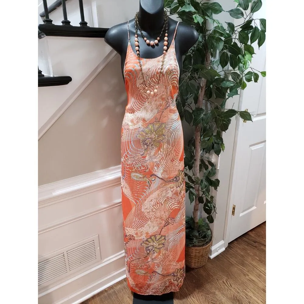 Esley Orange Paisley Polyester Scoop Neck Sleeveless Maxi Dress Large - Image 13