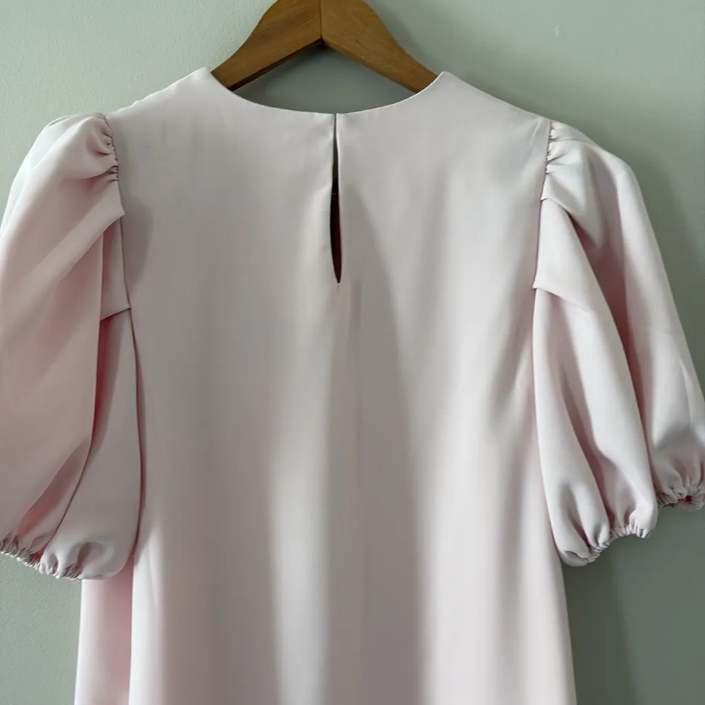 Amanda Uprichard Fame Mini Shift Dress Short Puff Sleeve Keyhole Neck Pink M - Image 10
