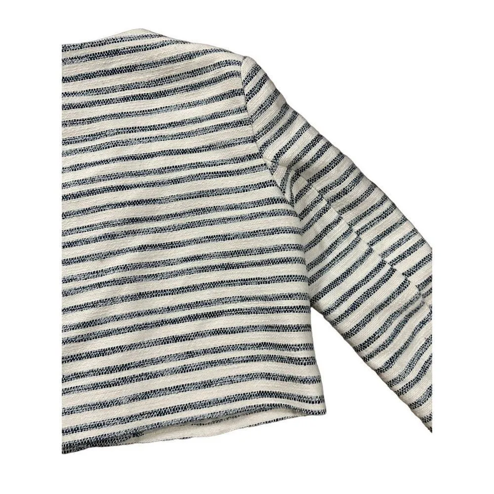 CROPPED GOLD BUTTON TEXTURED BLAZER BLUE / WHITE BLOGGER FAVE Small - Image 7