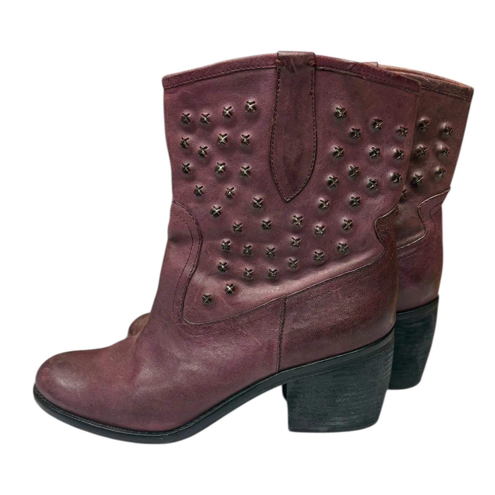 Donald J Pliner Womens Baila Burgundy Leather Star Studded Edgy Ankle Boots 9M Purple Size 9 - Image 2