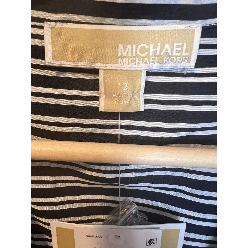 MICHAEL Michael Kors Graphic Halo Stripes Dress Size 12 Midnight Blue MR481NZBHK - Image 7