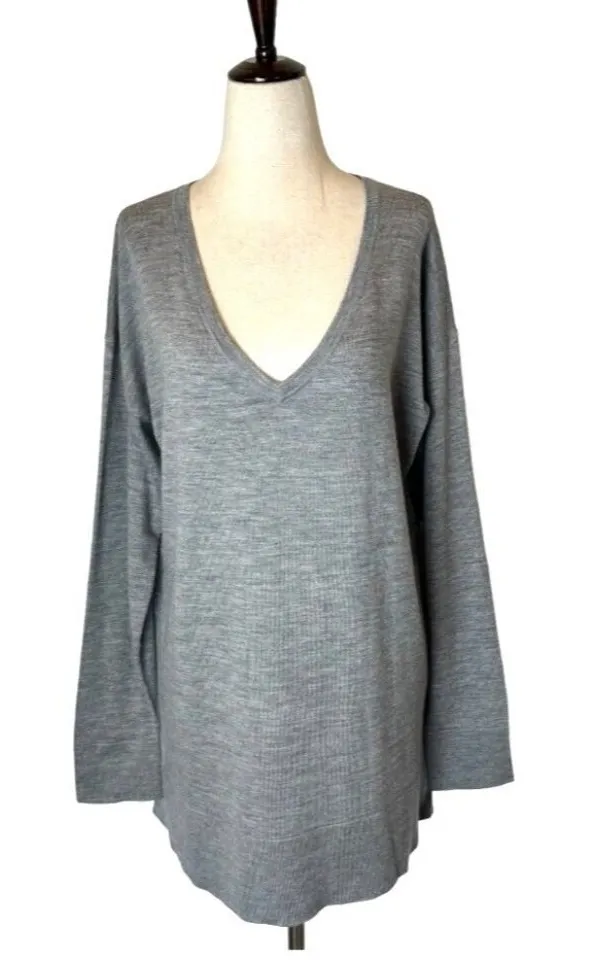 Pendleton Sweater Women Medium Gray Merino Wool Knit V Neck Pullover Preppy - Image 1