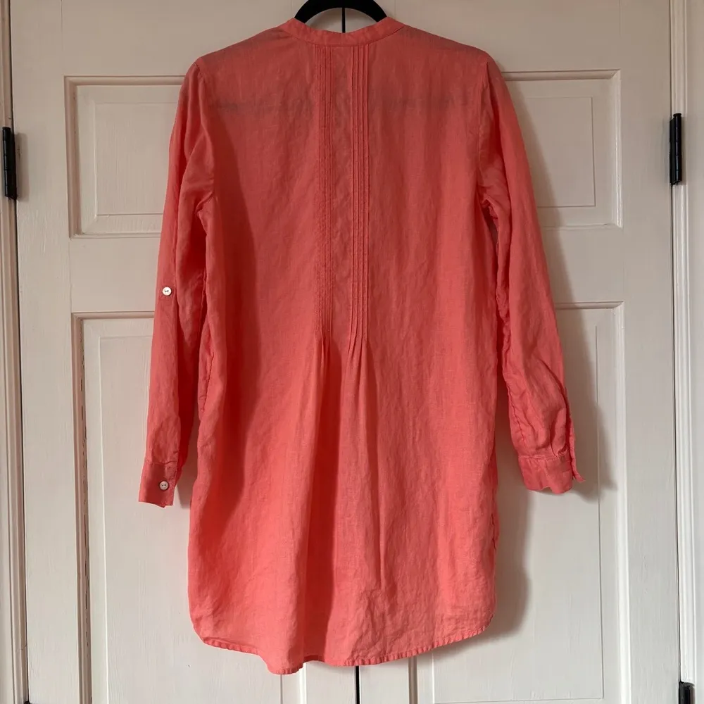 J. Jill Linen Coral Orange Button Down Pleated Tunic Size Small Vacation Coverup - Image 8
