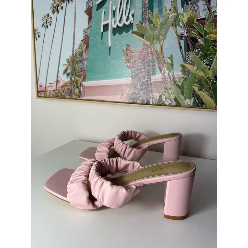 Ego Light Pink Faux Leather Scrunch Strap Block Heel Mules Sandals Slides Sz 11 - Image 4