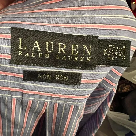 Lauren Ralph Lauren Button Down Pink Blue Stripe 16 - Image 2