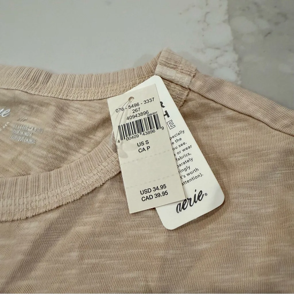 Aerie NWT Summer House Crochet Open Back Baby T-Shirt Women’s Small Sandalwood - Image 6