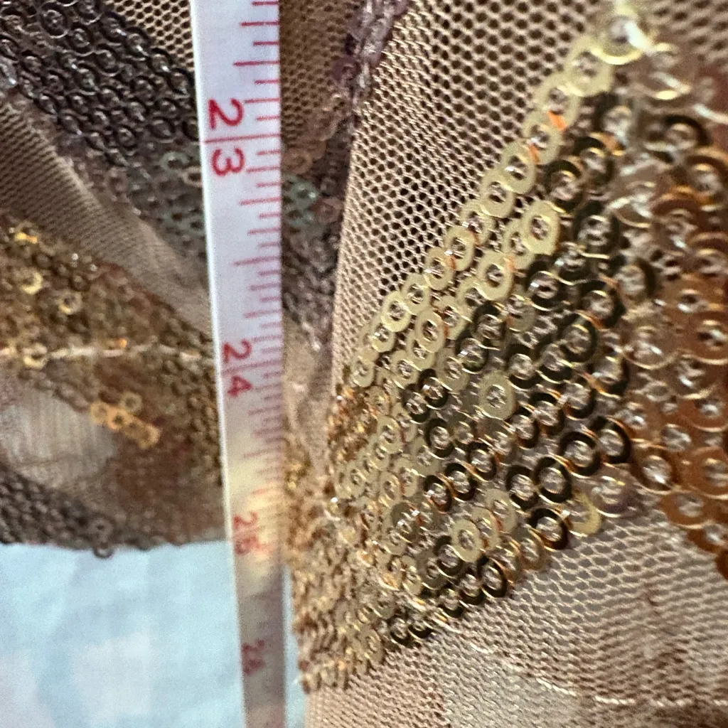 Grace Women’s Small Brown Gold Silver Sequin Chevron Herringbone Tan - Image 5