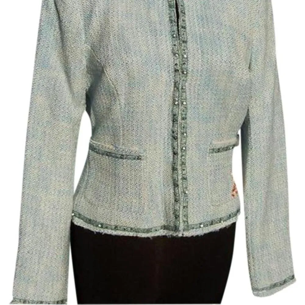 Cache Boucle Tweed Top Jacket Lined Embellished Beads Sequins Stones $198 NWT - Image 4