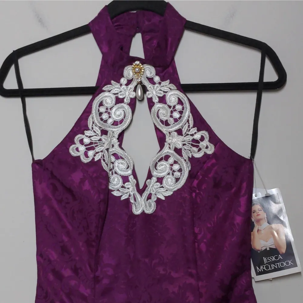 VTG Jessica McClintock Gunne Sax Fit & Flare Dress Damask Purple Juniors 7/8 New - Image 5