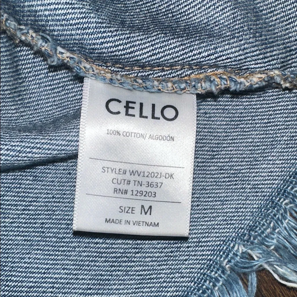 Cello Blue Denim boho Jacket distressed size medium - Image 8