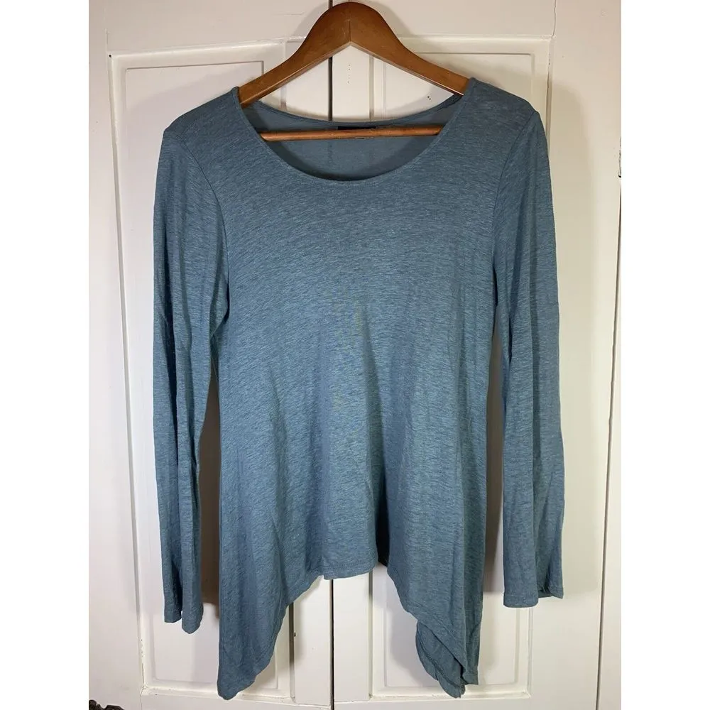 Lisa Bayne Scandi Logom‎ Linen Blend Top Womens XS Lagenlook Layering Teal Shark Green - Image 2