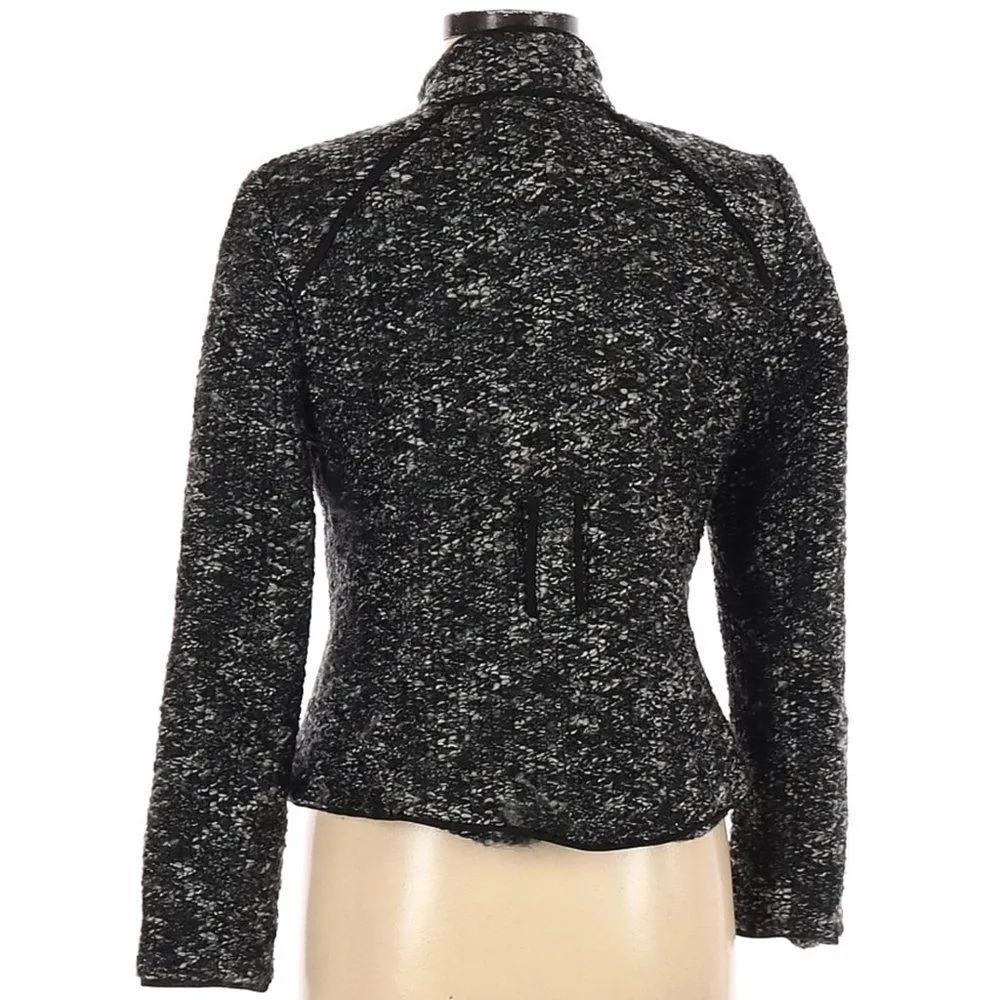Sandro Petite Black/White Nubby Knit Sweater Jacket w/Hidden Button Front-Sz PM - Image 12