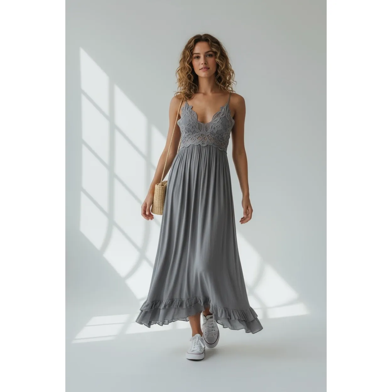 Free‎ People Adella Lace Maxi Dress Slate Gray XS S - Image 2