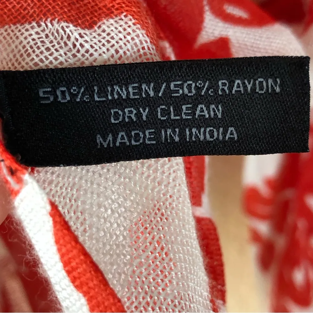 Linen Blend Scarf 78x23” Red/White - Image 4