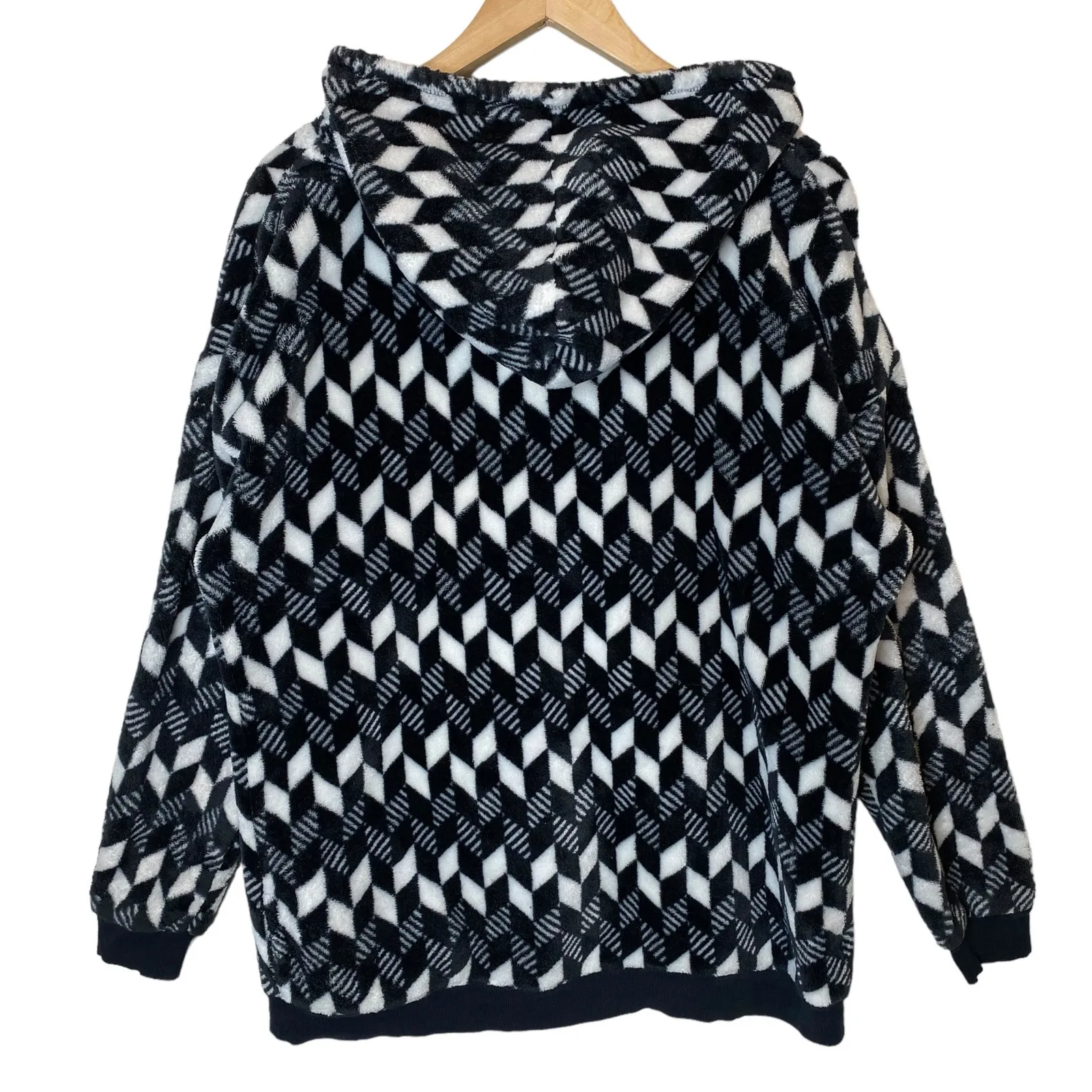 Vera Bradley Fleece Hoodie Large Sweatshirt Geo Print‎ Black White - Image 4