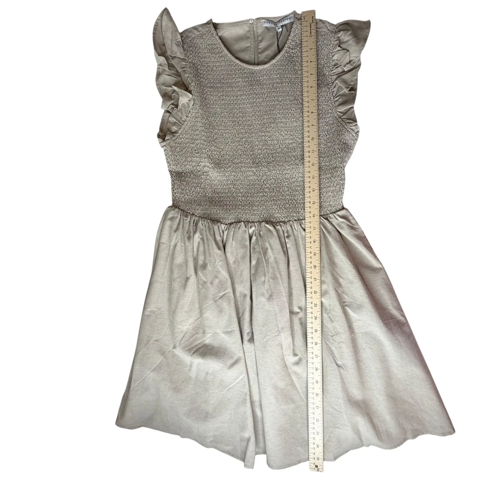 NWT English Factory Smocked Ruffle Sleeve Dress Sz M Beige Fit & Flare Neutral - Image 8