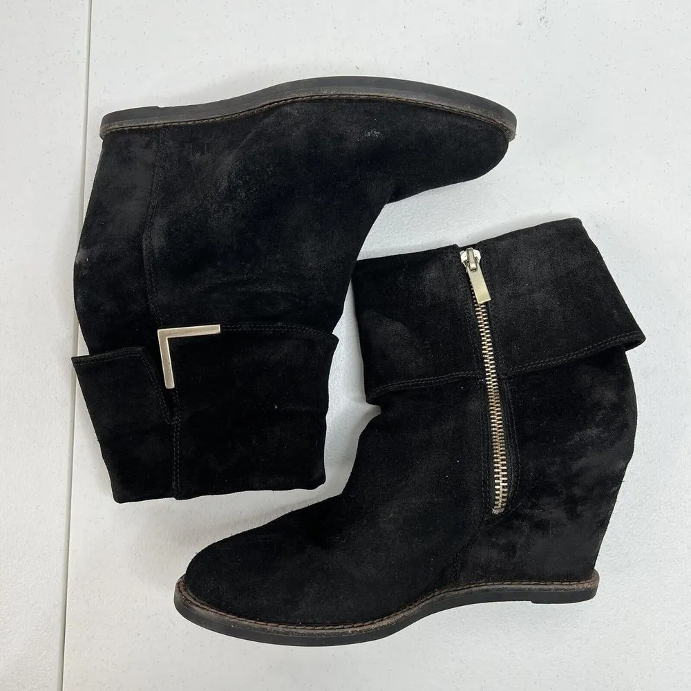 Johnston & Murphy Size 7.5 Brynn Cuff Wedge Bootie Black Oiled Suede Ankle Boots - Image 4
