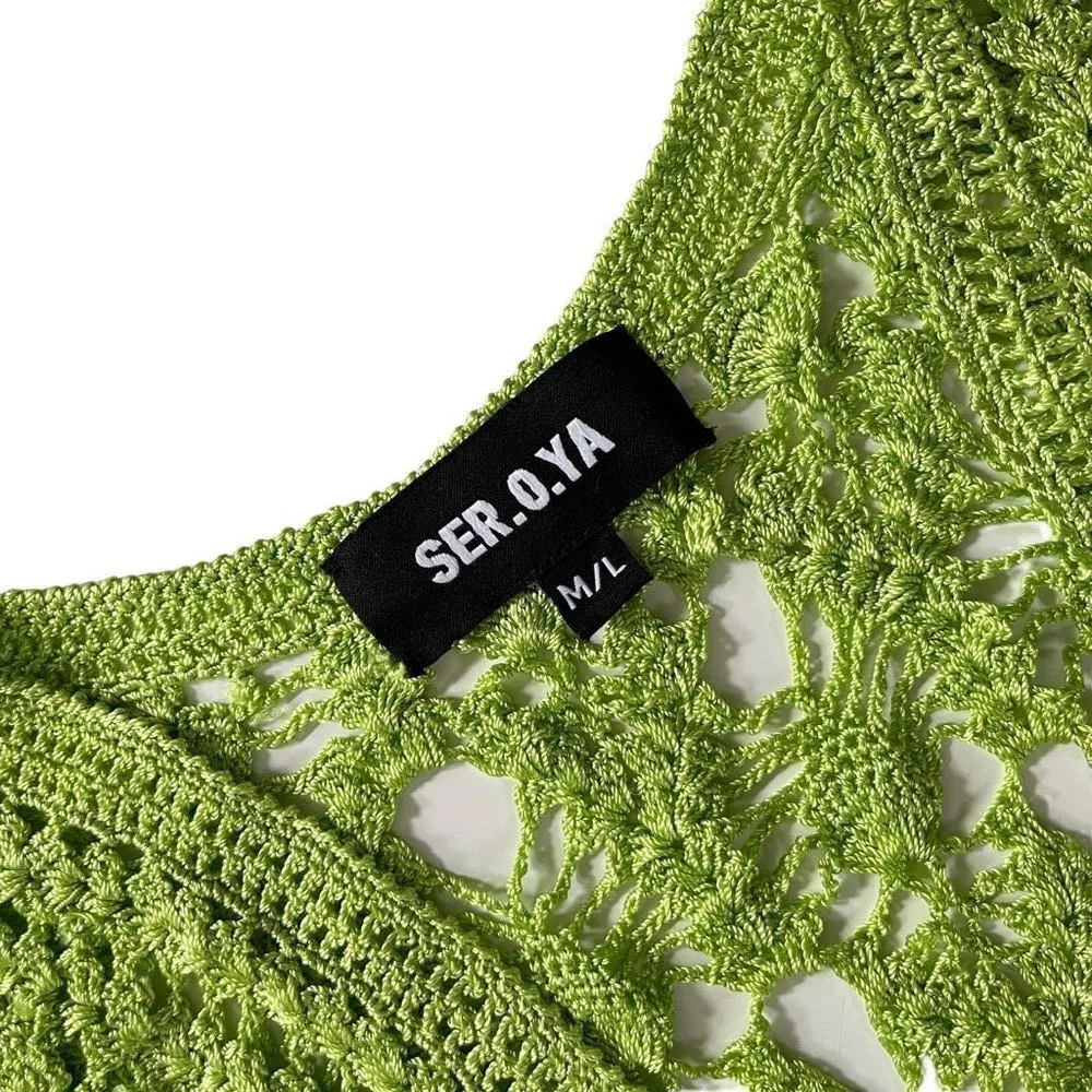 SER.O.YA Allison Crochet‎ Cardigan in Lime Green Size M - Image 7