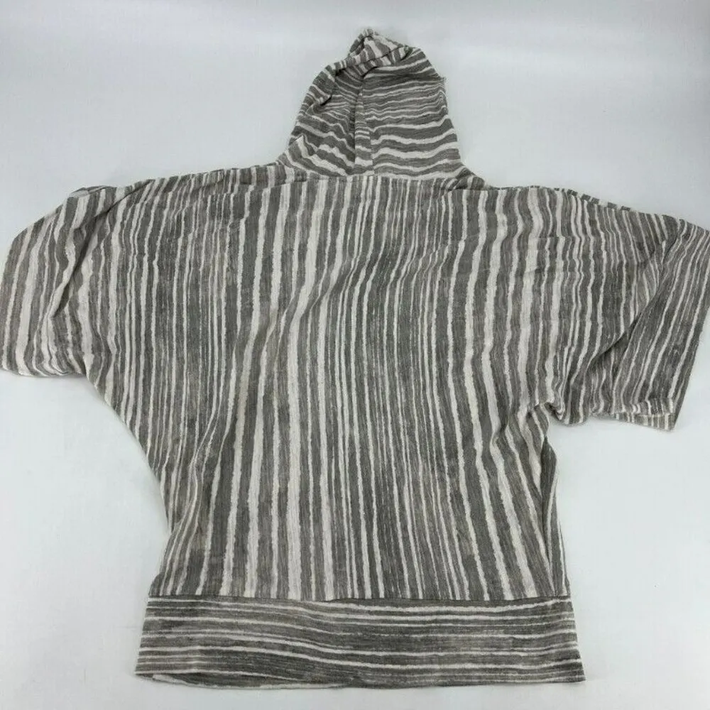 Hang Ten Gray and White Striped Sheer Cotton Beach Cover Hoodie Women's Size L - Image 6
