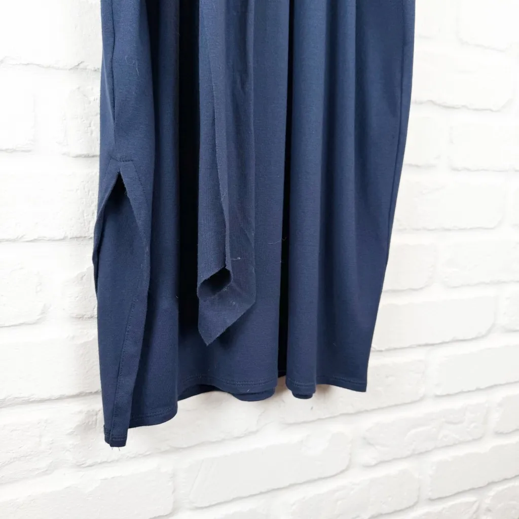 Three Dots Navy Blue Wrap Dress V Neck Waist Tie 3/4 sleeves Made in USA XL - Image 4