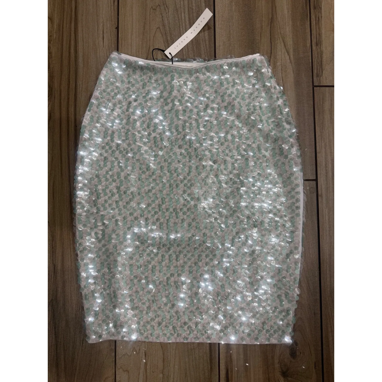 NWT Susana Monaco Dot Sequin Pencil Skirt in‎ Celadon Sz XS $148 - Image 3