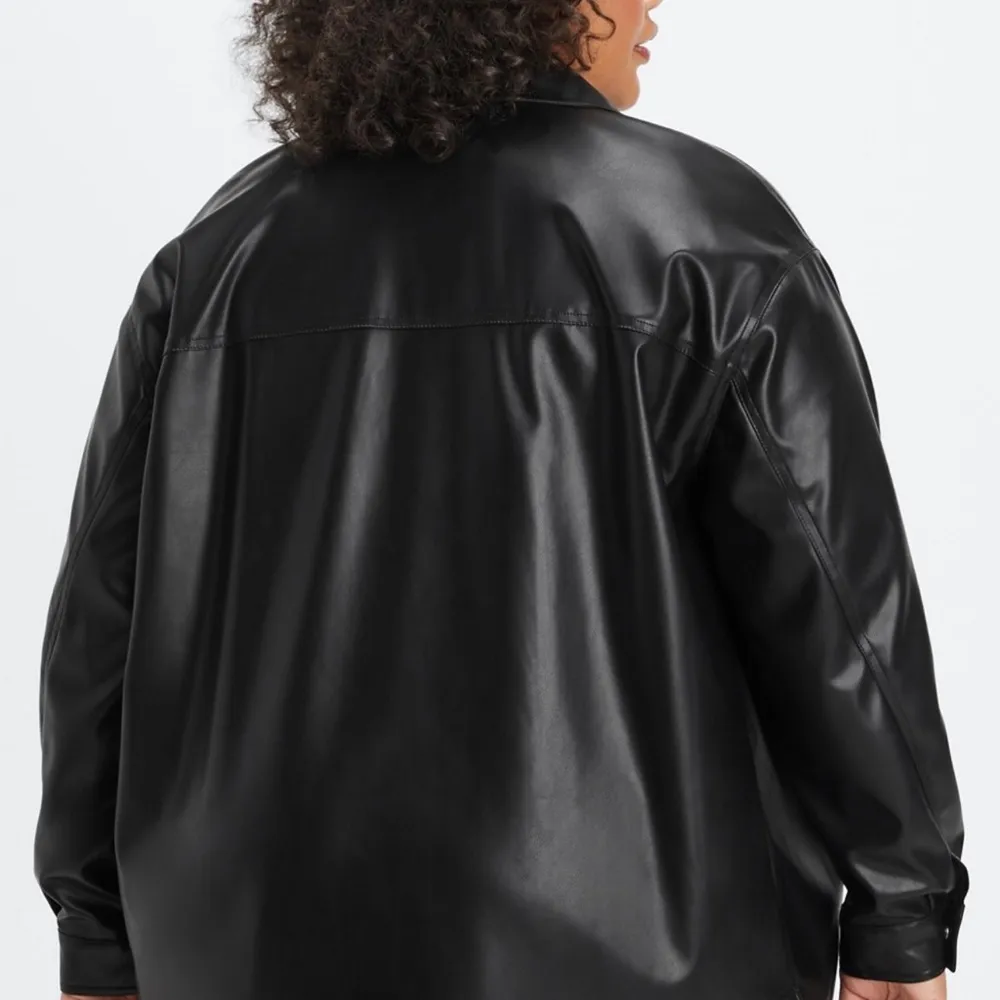 Fabletics Oversized Vegan Leather Shirt Jacket Shacket Black 1X New in Package - Image 2