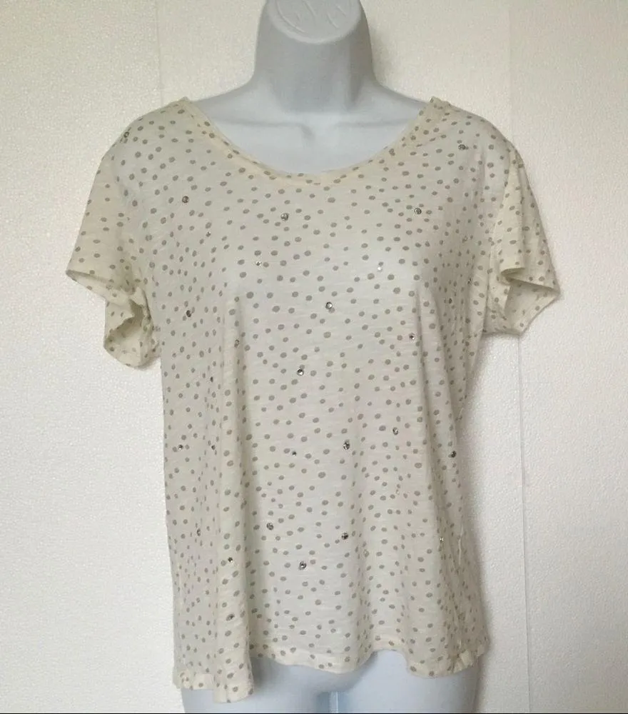 LOFT Cream Embellished Crystal Top - Image 3