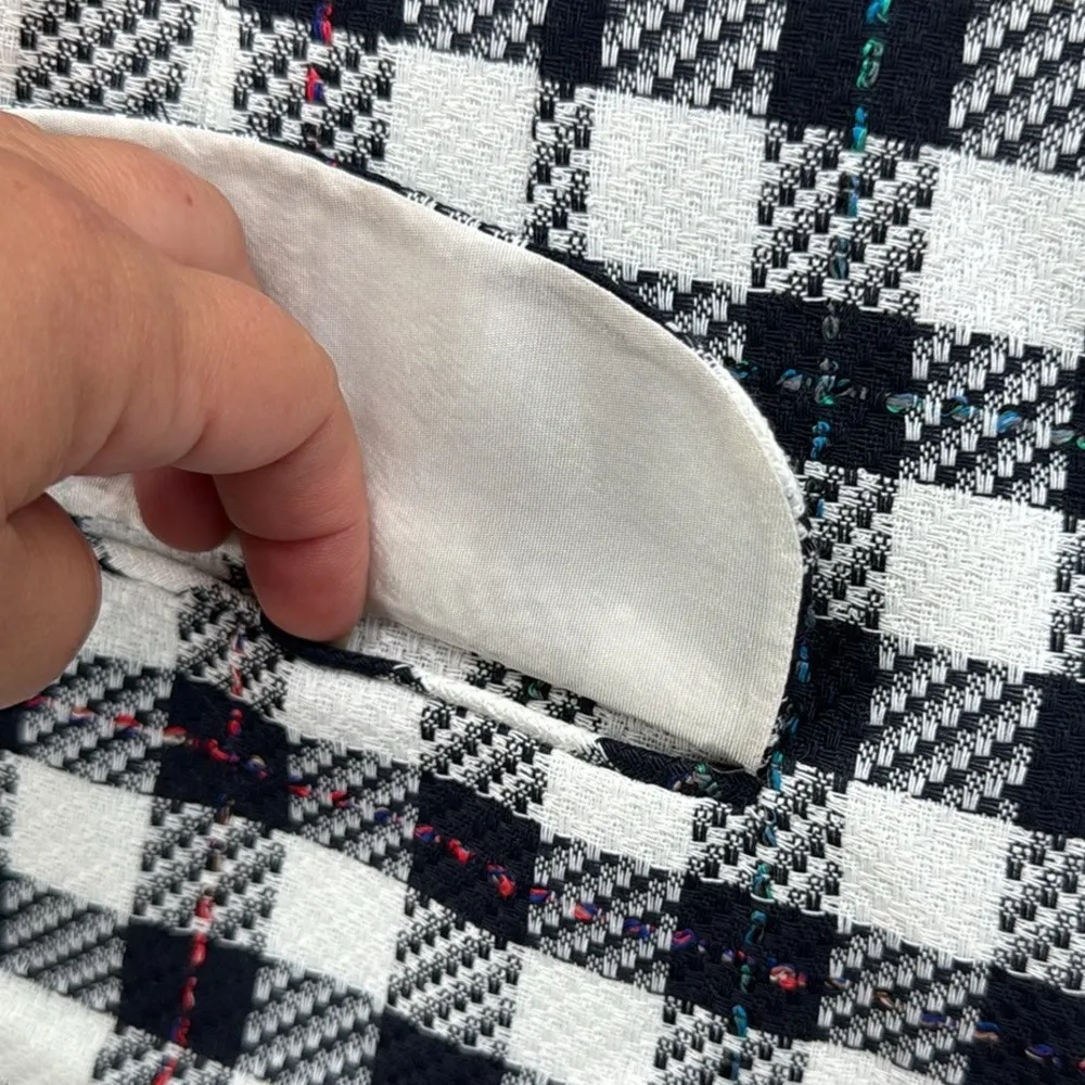 Vintage Rafael Linen Blend Plaid Skirt, Blazer & Purse Set Black White 16 - Image 4