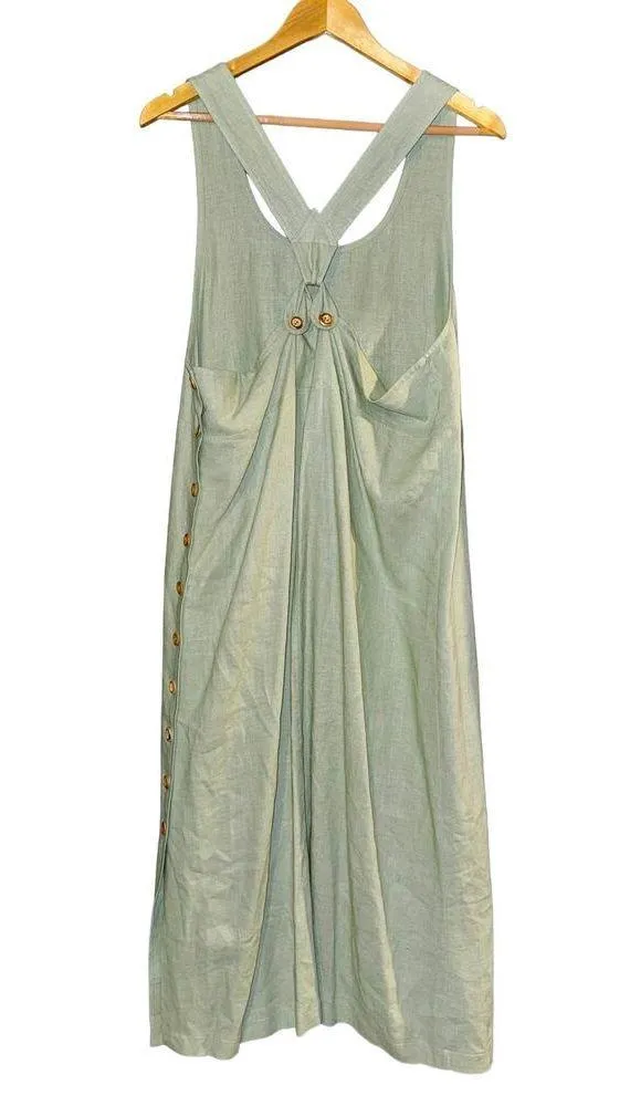 Vintage 90's R&K Linen Blend Overall Midi Dress Womens 10 Pineapple Green Y2K - Image 5