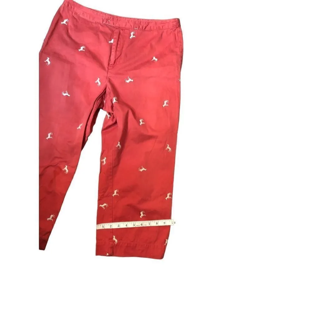 Bay Studio Petites wide leg cropped coral pants with dog embroidery details Red Size 8P - Image 10