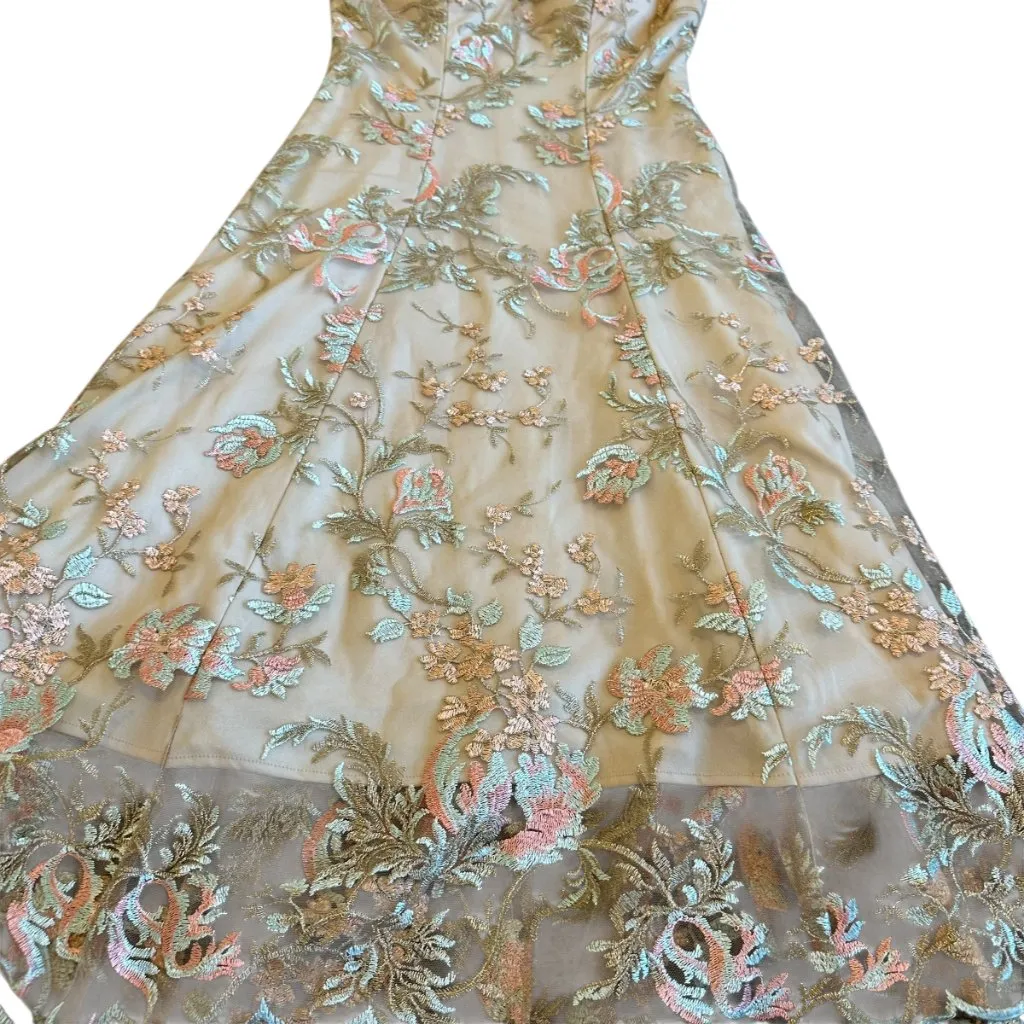 Hitherto BHLDN Eloizia Floral Embroidered Beige Dress Knee Length Size 4 Women's - Image 8