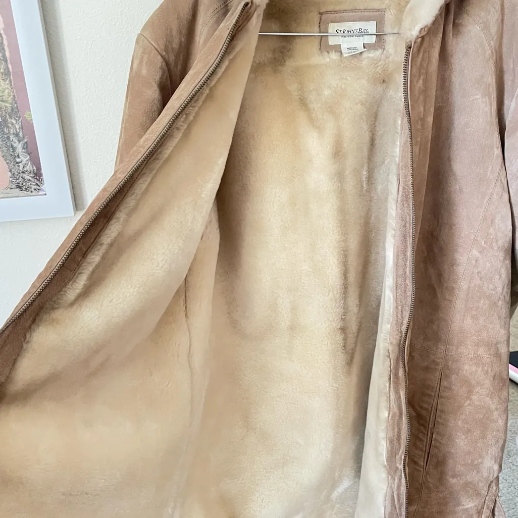 Vintage 90s St. John’s Bay Suede Leather Faux Fur Trim Hooded Jacket Coat - Image 10